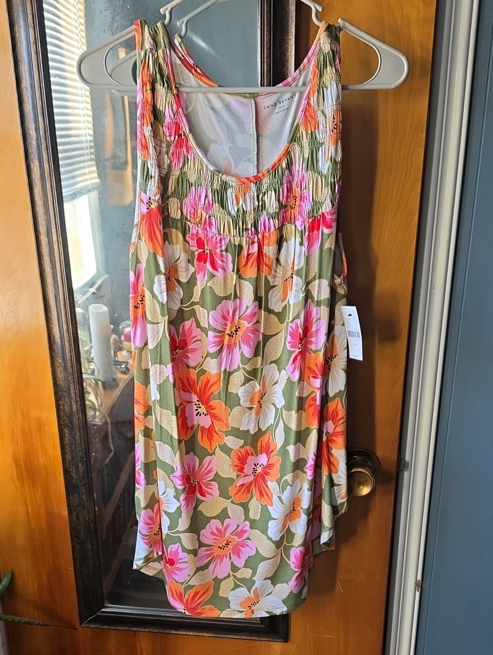 Lane Bryant Olive Tank with Pink & Orange Floral Print Size 14/16